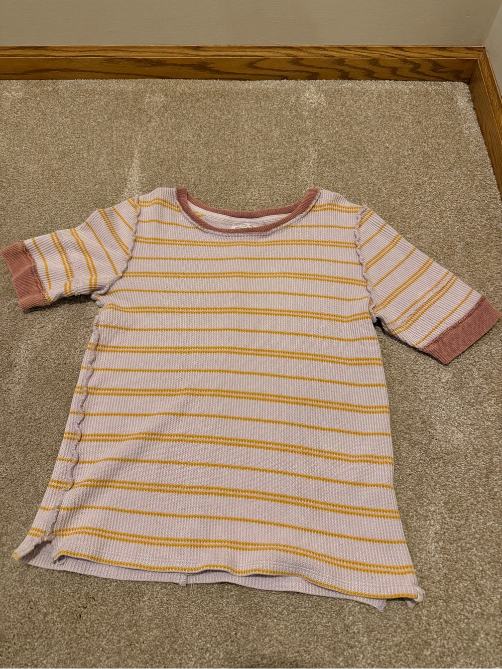 We The Free Short Sleeve Ribbed Stripe Tee in Purple and Yellow